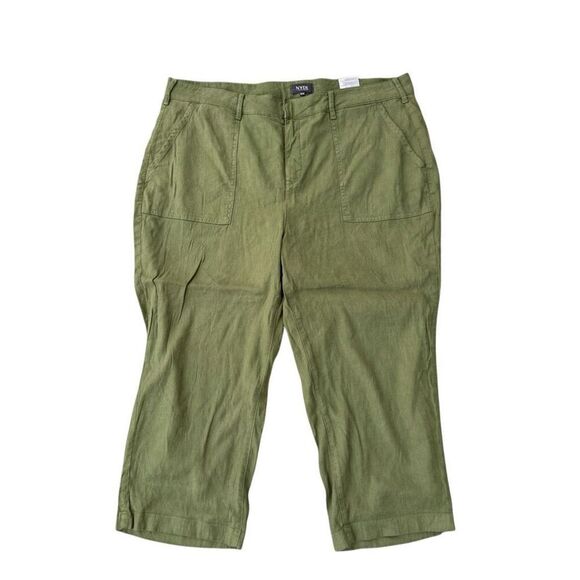 NYDJ Utility Pants In Stretch Linen olive green cropped size 16W - Picture 2 of 8